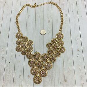 Pink Crystal Gold Circles Necklace‎